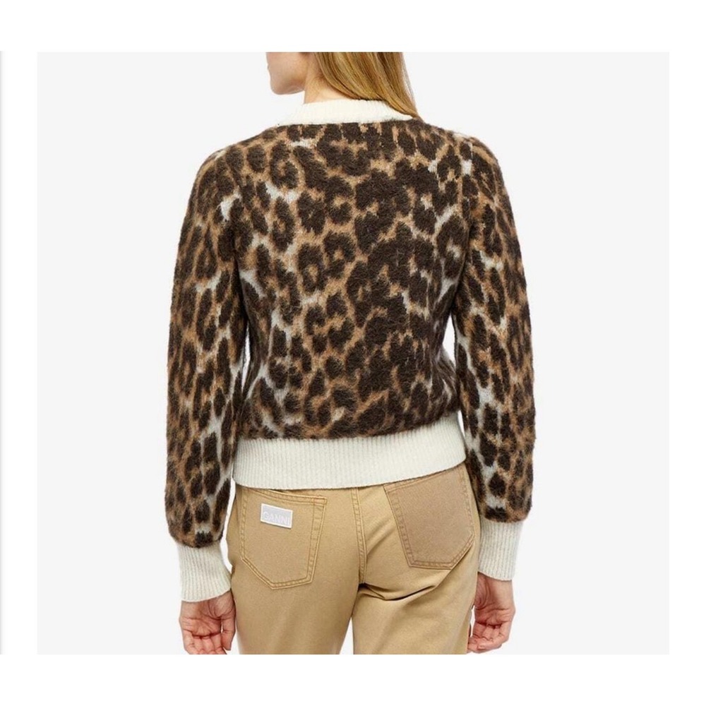 NEW Ganni Leopard Jacquard Alpaca Wool Blend Sweater Size Small Animal Print - Picture 2 of 11